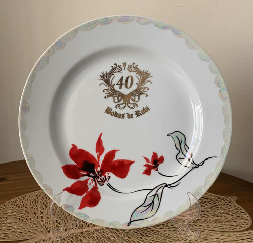 Prato Bodas De Rubi 40 Anos De Casamento 25 Cm