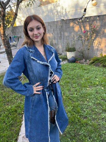 Trench Largo Sobretodo Tapado De Jeans