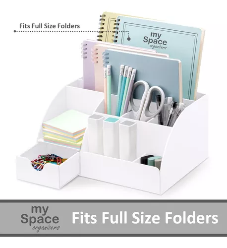 My Space Organizers Organizador de escritorio blanco, 9 compartimentos,  suministros de oficina y accesorios de escritorio, soporte para bolígrafos