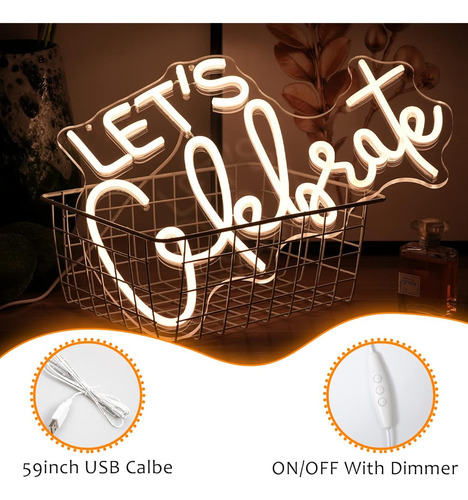 Letrero De Neon Luz Regulable Con Texto Lets Celebrate Navidad