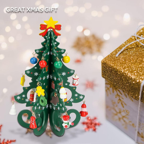 2ps Mini Árbol De Navidad De Madera 19 Cm Tema Navideño 3d