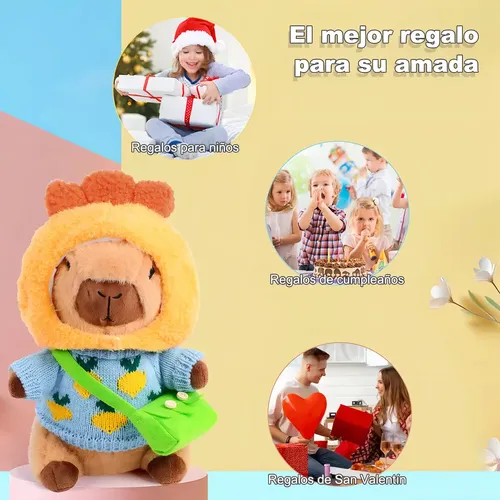Hojalis – Peluche Capibara Con Ropa Y Accesorios, 25 Cm De Felpa Súper Suave, Juguete Realista Y Vestible Para Niños Y Niñas, Regalo Ideal Para Cumpleaños Y Navidad