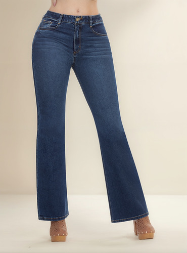 Pantalón Corte Boot Cut Mezclilla Stretch Push Up