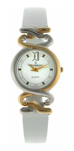Reloj Mujer Peugeot 381-16 Cuarzo Pulso Blanco En Cuero