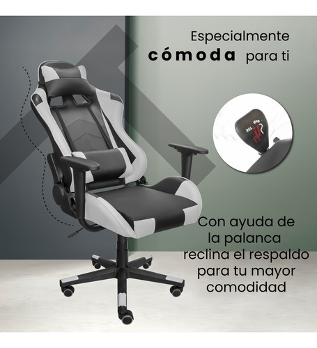 Silla Gamer Reclinable 2 Masajes Giratoria Ergonómica Masaje Lumbar Negro
