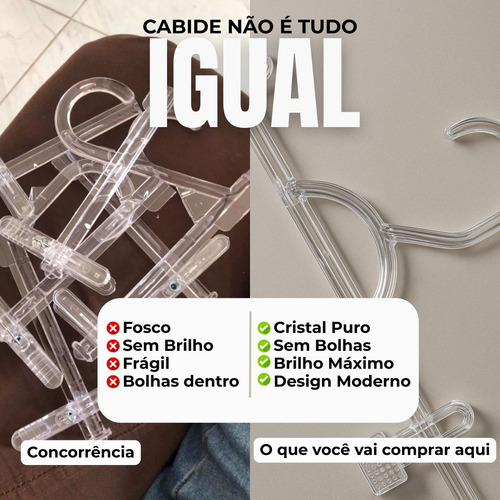Cabide Acrílico Adulto Com Presilhas Resistente 50 Unidades Para Saias E Calças