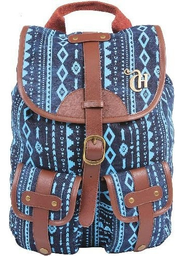 Mochila Escolar Capricho Etnic Blue Ii Gd 2 Bolsos Dmw