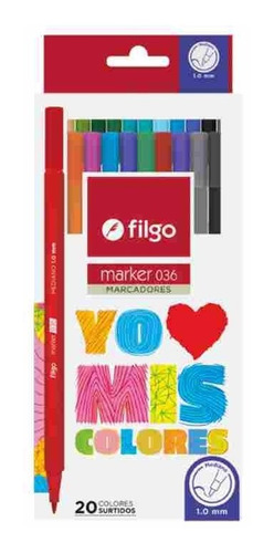 Estuche X 20 Marcadores Filgo Marker 036 Colores Surtidos