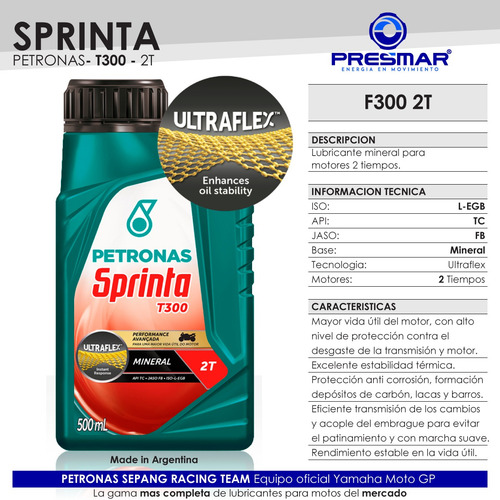 Imagen 2 de 10 de Aceite Moto 2t Sprinta T300 Jaso Fb Iso L-egb 1/2 L