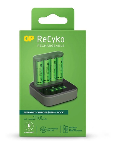 Cargador Dock Gp Con 4 Pilas Recargables Aa 2100mah Reales