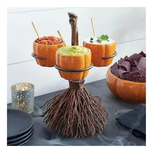 Cuencos De Calabaza De Resina De Halloween En La Escoba Para