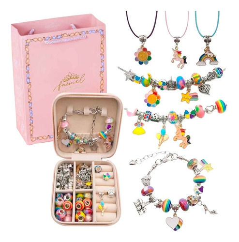 Kit Pulseira Linda E Delicada Com Porta Joias Infantil 66pçs Cor Rosa