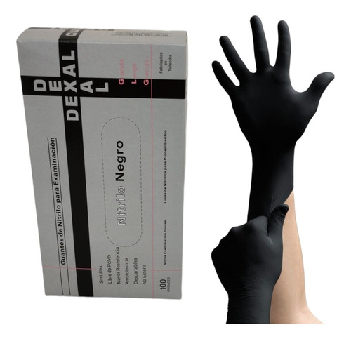 Guantes De Nitrilo Negro Talle L X 100 Unidades Marca Dexal