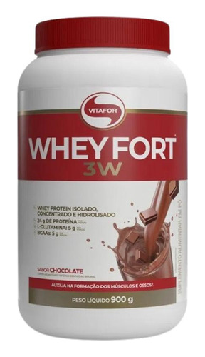 Whey Fort 3w Chocolate Vitafor 900g - Kit 2x