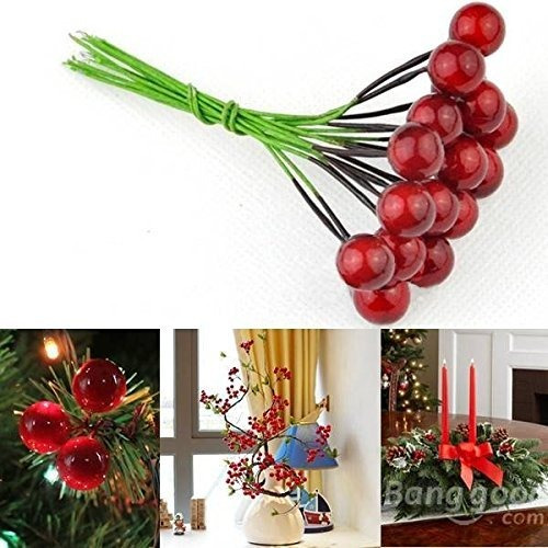 Rekkles 100pcs Artificial Espuma Rojo v/ívido Bayas del Acebo Inicio decoraci/ón de Navidad Guirnalda Floral Bouquet de Frutas Berry
