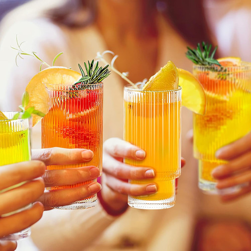 10 Vasos De Vidrio Acanalados, Vasos Highball Y Vasos P...
