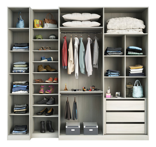 Closet Aberto 3 Módulos 3 Gavetas 2 Cabideiros Prime Luciane Cor Legno Crema