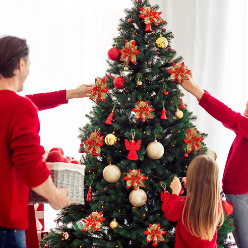 50 Flores De Navidad Con Purpurina Artificial Rojo Plateados
