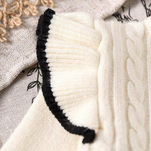 Sweater Tejido Abrigo Bebe Kids Saco Crema Con Ribete Negro