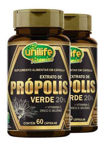 2x Própolis Verde - 60 Cápsulas 500mg - Unilife Vitamins Sabor Sem sabor