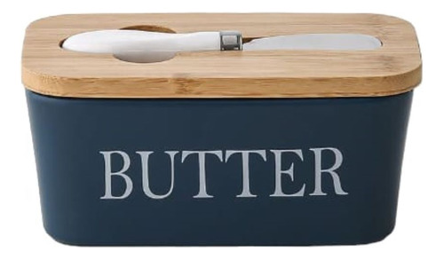 Mantequera De Ceramica Butter Con Tapa De Madera Y Untador