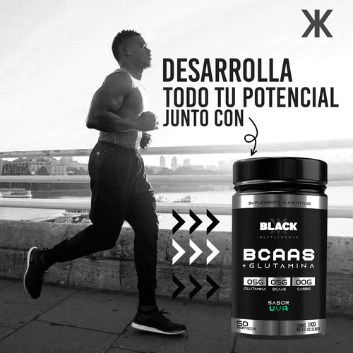 Black Supplements Aminoácidos Bcaas + Glutamina 1kg Uva