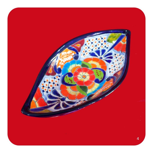 Imagen 1 de 2 de Charola Ensaladera Hoja Cerámica Tipo Talavera 37x18 Cm M4