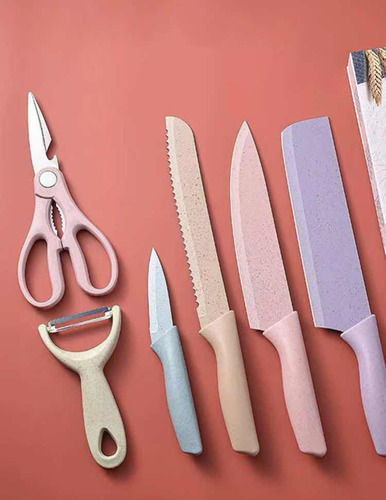 Juego Set Cuchillos Acero Inoxidable 6pzs Colores Cocina Pro