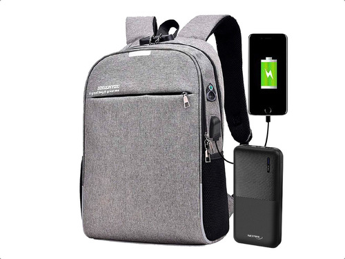 Combo Mochila Antirrobo Usb Candado + Power Bank Cargador