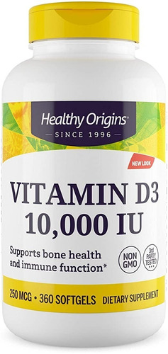 Vitamina D3 Healthy Origins 10,000iu 360 Tabletas Eg Dd2