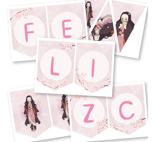 Banderines Imprimibles Feliz Cumple Nezuko