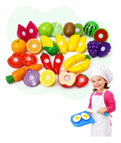 Kit Frutinhas Comidinhas 12 Peças Com Velcro De Cortar Brinquedo Cozinha Infantil De Cortar Educativo Kizumba