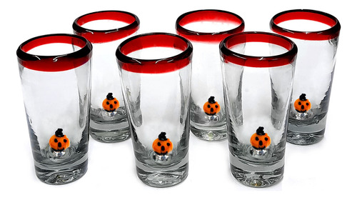 Set 6 Shot Tequilero Cónico Borde Color Y Calabaza Halloween