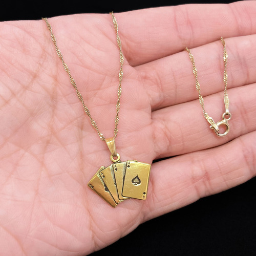 Cadena Y Dije Cartas De Póker Cuatro Ases Naipes Oro 18k Oro 18k 50 Cm