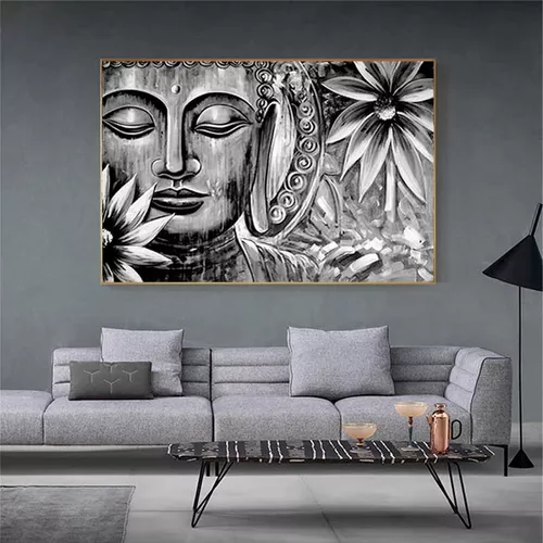 Cuadro Decorativo Para Sala Recamara Buda Gris Minimalista