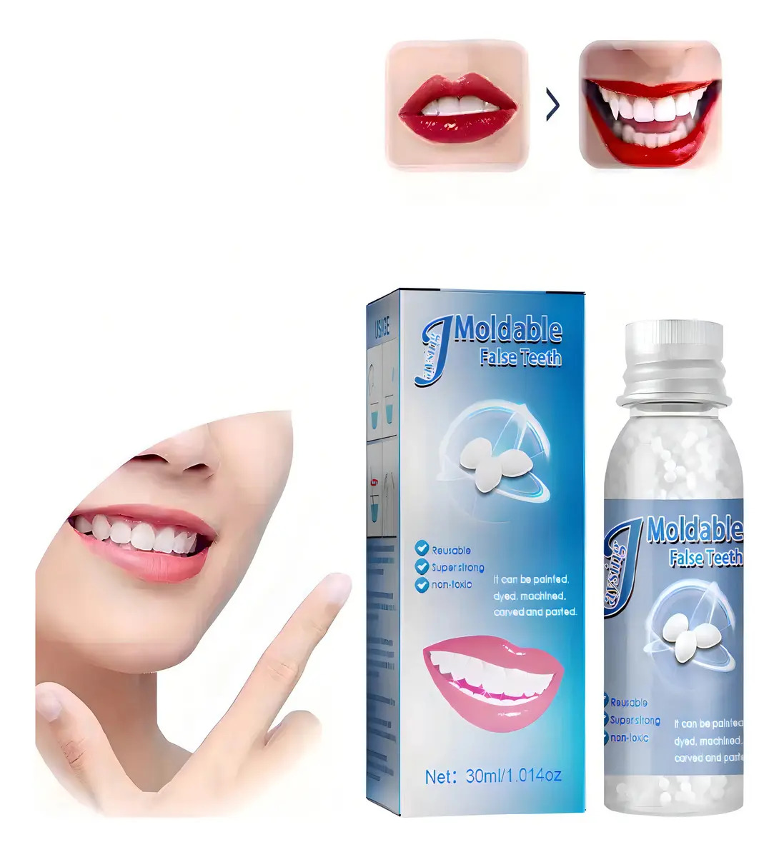 Jaysuin Kit Dientes Postizos Gránulos Moldeables Reparación Dental 30ml