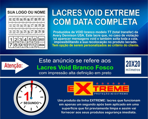 Lacre Void Branco Extreme 20x20mm Data Completa 2000 Un