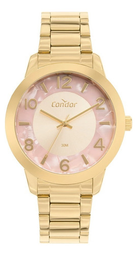Relógio Condor Feminino Social Dourado Com Rosa Co2036mvk/4t Cor do fundo Prata