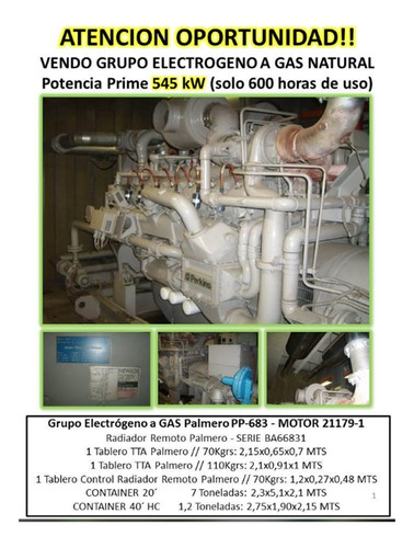 Grupo Electrogeno Palermo A Gas 545kw