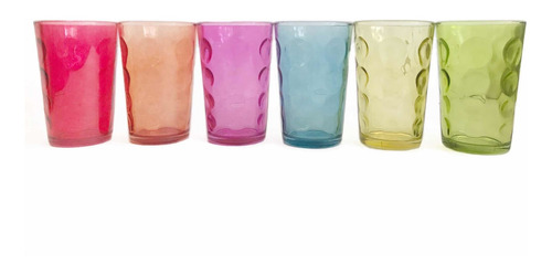 Juego 6 Vasos De Vidrio De Colores