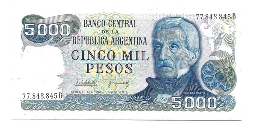 Liquido Billete Argentina 5000 Pesos Ley 18188 Unc