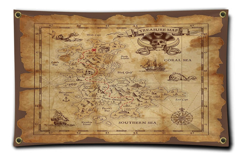 Bandera De Fondo Con Mapa Del Tesoro Pirata, 3 X 5 Pies,