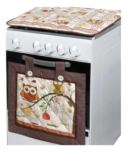 Cortina Forno + Capa P/ Tampa Fogão 4 Bocas -lindas Estampas Cor Coruja Mãe