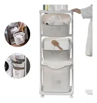 Comprar Estante De Lavanderia Con 3 Cestas De Almacenamiento De Ropa