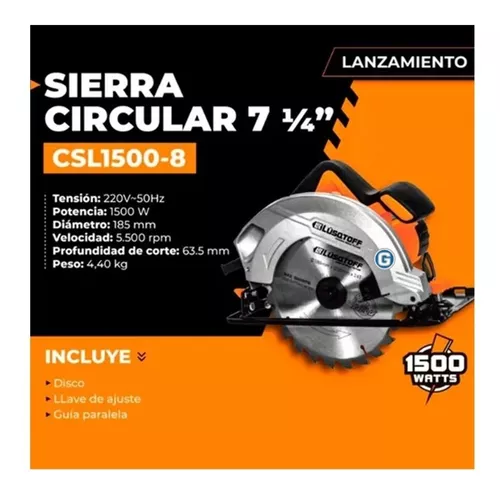Sierra Circular Mano 1500w Lusqtoff Madera 185mm 7 1/4 + Guia