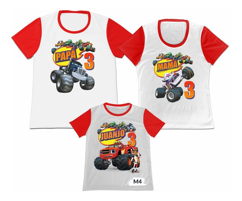 Camiseta Set 3 Blaze And The Monster Machines Papa Mama Hijo
