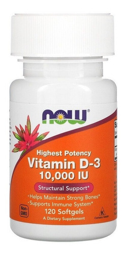 Vitamina D3 10,000 Ui 120 Softgels Now Foods Pronta Entrega