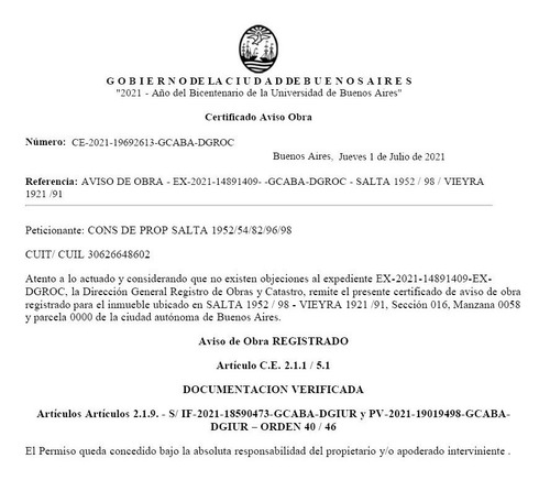 Aviso De Obra - Caba