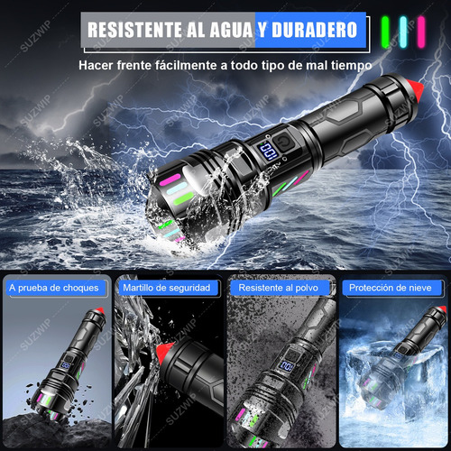 SUZWIP Lámpara Táctica 300000lm 4 En 1 Con Power Bank Y RGB LED USB Recargable Lámpara Linterna 5 Modos Negro Ultra Potente luz Impermeable Portátil