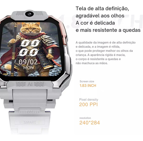 Smartwatch Infantil Hw Z10 4g Android 4/64gb Chip Wi-fi Gps Prata Preto Preto